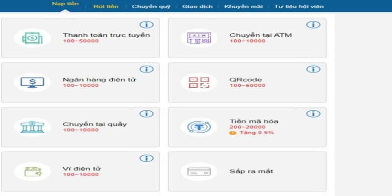 Nhà cái hiện triển khai đa dạng các cách gửi tiền khác nhau vào tài khoản